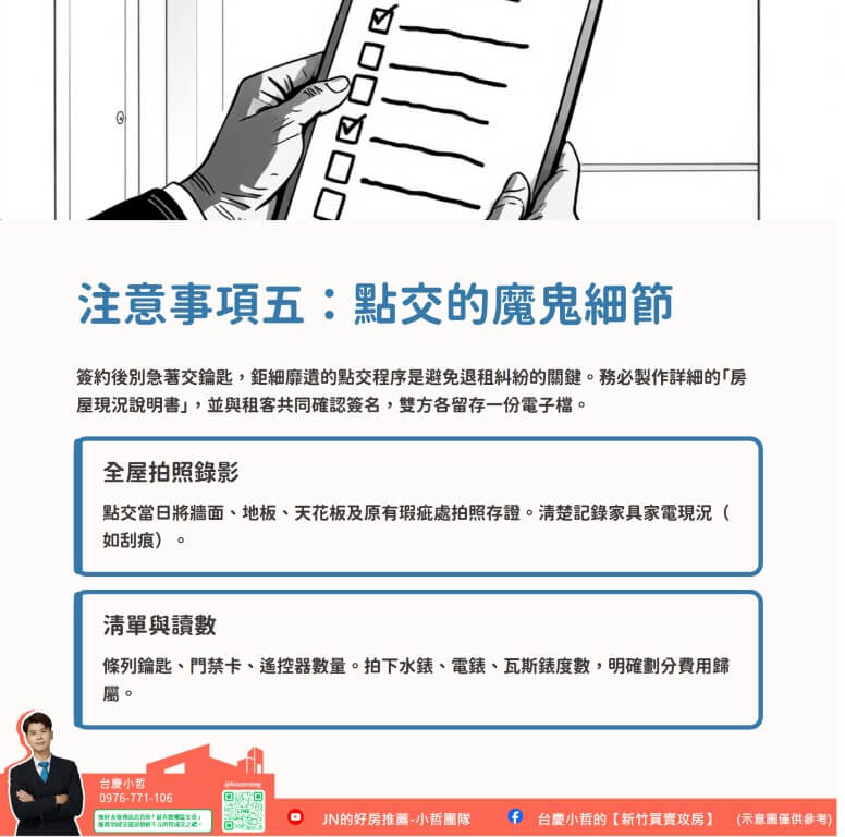 【2026新手房東指南】新竹房屋出租的10大注意事項 5 新竹房屋出租、新竹租屋仲介、新竹租賃房仲、新竹房屋出租注意事項、新竹租房、新竹租金行情、關埔房屋出租、新竹包租代管、租賃所得、台慶小哲